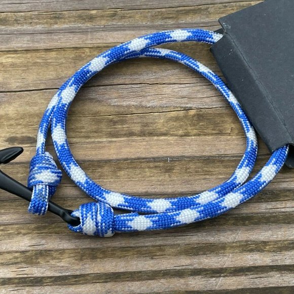 Public Opinion Bracelet Men Wrap blue and white Nylon Wrist Band Black Anchor - Picture 6 of 10
